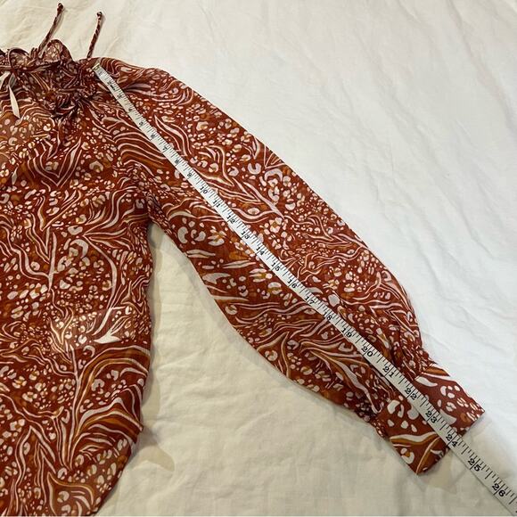 Anthropologie Sheer Printed Peasant Blouse Orange Cream XXS - Picture 10 of 15